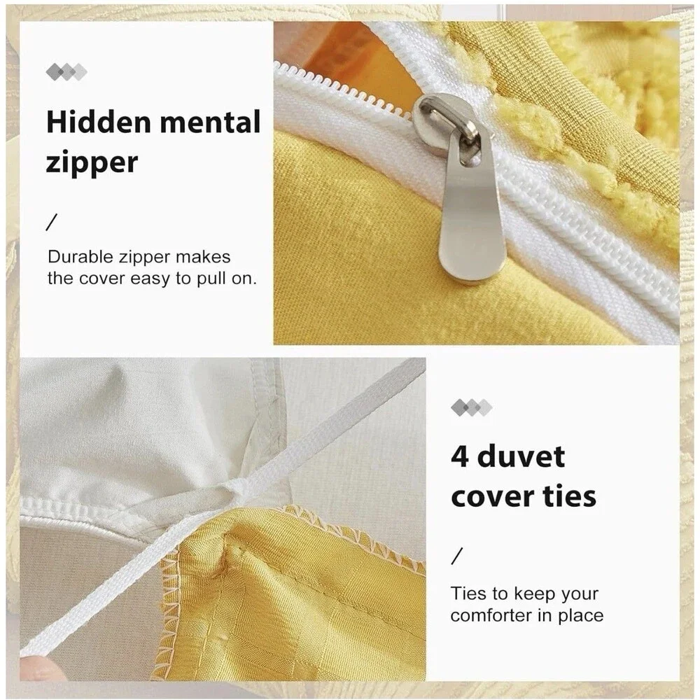 WARMDERN Yellow Boho Duvet Cover Set Twin Size, Striped Textured Duvet Cover